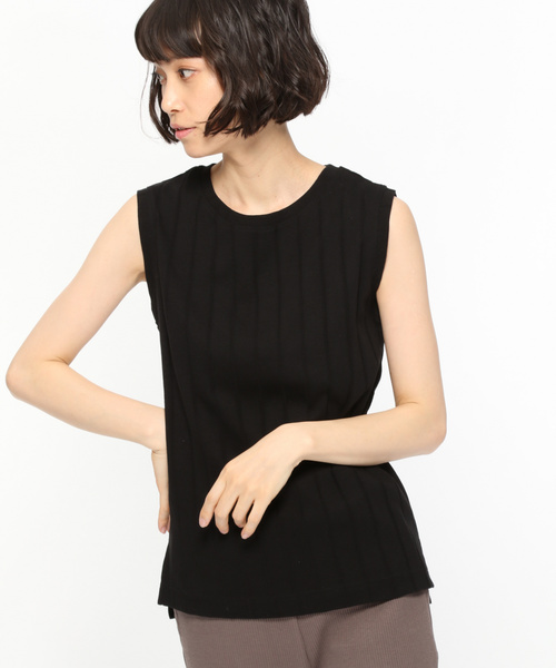 LAKOLE（ラコレ）の「ワイドリブスリーブレスTシャツ / LAKOLE（タンクトップ・レディース・ベージュ/ブラウン/キャメル/レッド/ブラック/オフホワイト・SMALL/MEDIUM）」の3枚目の写真