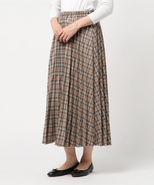 STYLEBLOCK(スタイルブロック)の「チェック柄ミモレ丈プリーツスカート(スカート・レディース・ブラック/キャメル/ベージュ・M)」の5枚目の写真