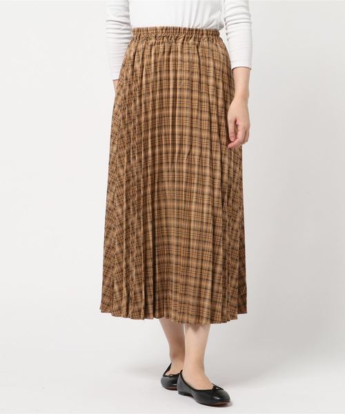STYLEBLOCK(スタイルブロック)の「チェック柄ミモレ丈プリーツスカート(スカート・レディース・ブラック/キャメル/ベージュ・M)」の6枚目の写真