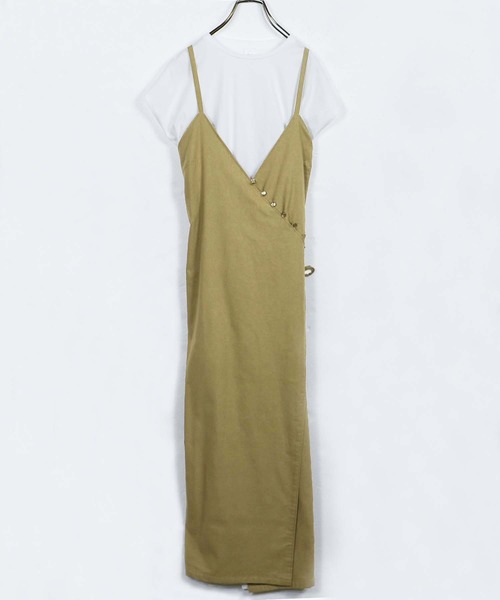 HER CLOSET(ハークローゼット)の「【HERCLOSET】WEB限定アイテム インナー付き麻タッチキャミワンピース(ワンピース・レディース・ベージュ/ネイビー/アイボリー/ライトグリーン・M)」の7枚目の写真
