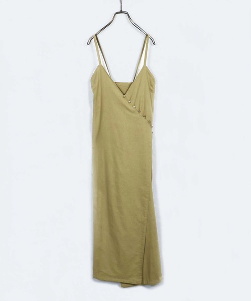 HER CLOSET(ハークローゼット)の「【HERCLOSET】WEB限定アイテム インナー付き麻タッチキャミワンピース(ワンピース・レディース・ベージュ/ネイビー/アイボリー/ライトグリーン・M)」の5枚目の写真