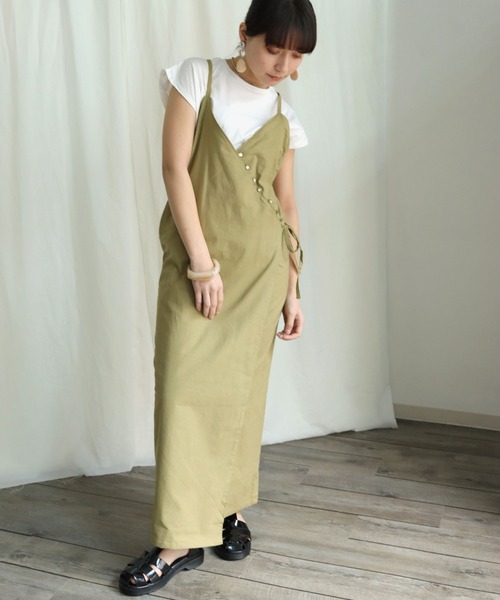 HER CLOSET(ハークローゼット)の「【HERCLOSET】WEB限定アイテム インナー付き麻タッチキャミワンピース(ワンピース・レディース・ベージュ/ネイビー/アイボリー/ライトグリーン・M)」の18枚目の写真