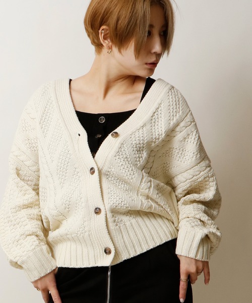 セール Nougatine ザックリケーブル編みニットカーディガン Womens カーディガン ボレロ Nougatine ヌガティーヌ のファッション通販 Zozotown
