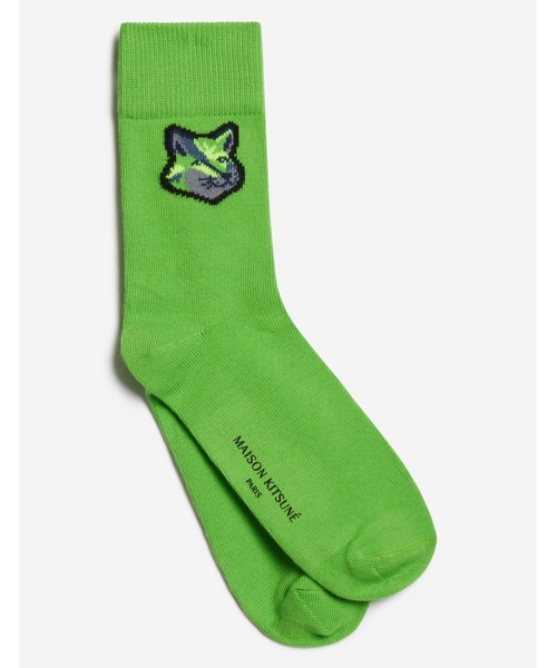 Maison Kitsune(メゾンキツネ)の「NEON FOX HEAD SOCKS(ソックス/靴下・メンズ・カーキ/ライトグリーン/イエロー・S/M)」の2枚目の写真