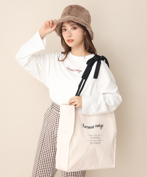 one after another NICE CLAUP（ワンアフターアナザーナイスクラップ）の「トートバックセットＴシャツ（Tシャツ/カットソー・レディース・アイボリー/ブラック/チェック・FREE）」の10枚目の写真