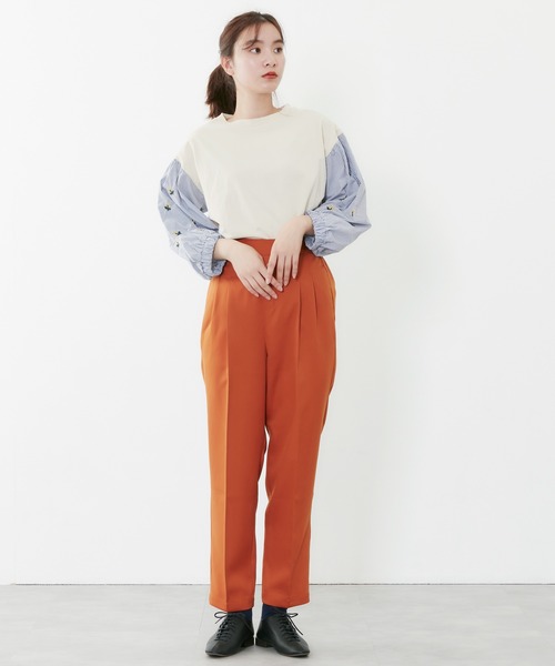 POU DOU DOU（プードゥドゥ）の「フラワー刺繍スリーブトップス（Tシャツ/カットソー・レディース・ダークグレー/ライトベージュ/アイボリー・3）」の7枚目の写真