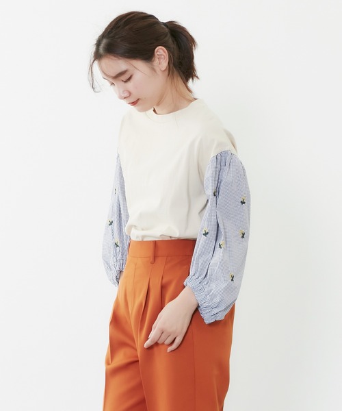 POU DOU DOU（プードゥドゥ）の「フラワー刺繍スリーブトップス（Tシャツ/カットソー・レディース・ダークグレー/ライトベージュ/アイボリー・3）」の20枚目の写真