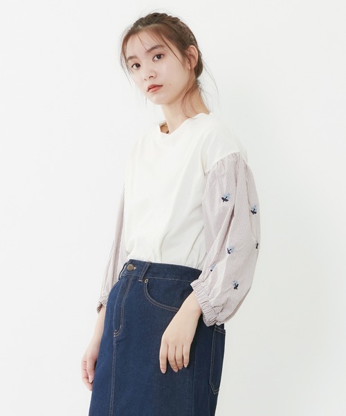 POU DOU DOU（プードゥドゥ）の「フラワー刺繍スリーブトップス（Tシャツ/カットソー・レディース・ダークグレー/ライトベージュ/アイボリー・3）」の19枚目の写真