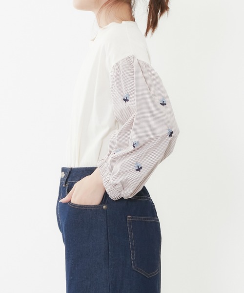 POU DOU DOU（プードゥドゥ）の「フラワー刺繍スリーブトップス（Tシャツ/カットソー・レディース・ダークグレー/ライトベージュ/アイボリー・3）」の17枚目の写真