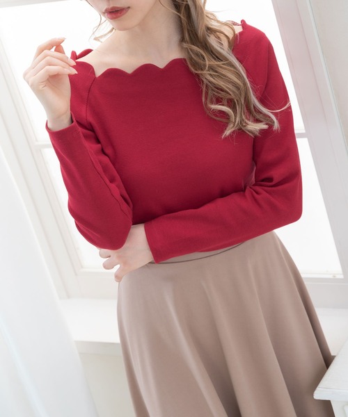 Newlyme（ニューリーミー）の「スカラップネックリブトップス（Tシャツ/カットソー・レディース・ホワイト/ブラック/ベージュ/ボルドー・MEDIUM/LARGE/X-LARGE/XX-LARGE）」の4枚目の写真