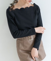 Newlyme | スカラップネックリブトップス(Tシャツ/カットソー)