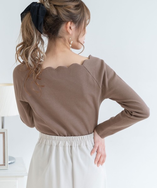 Newlyme（ニューリーミー）の「スカラップネックリブトップス（Tシャツ/カットソー・レディース・ホワイト/ブラック/ベージュ/ボルドー・MEDIUM/LARGE/X-LARGE/XX-LARGE）」の7枚目の写真