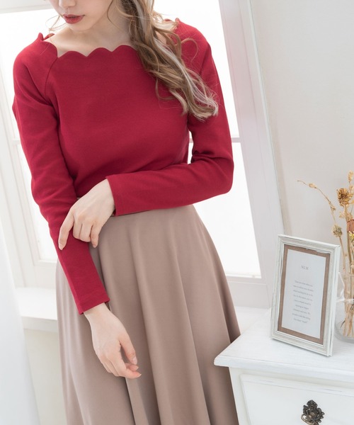 Newlyme（ニューリーミー）の「スカラップネックリブトップス（Tシャツ/カットソー・レディース・ホワイト/ブラック/ベージュ/ボルドー・MEDIUM/LARGE/X-LARGE/XX-LARGE）」の12枚目の写真