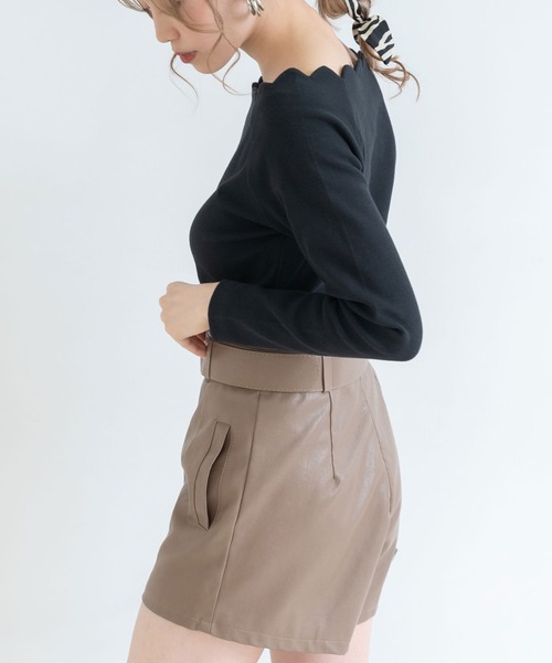 Newlyme（ニューリーミー）の「スカラップネックリブトップス（Tシャツ/カットソー・レディース・ホワイト/ブラック/ベージュ/ボルドー・MEDIUM/LARGE/X-LARGE/XX-LARGE）」の11枚目の写真