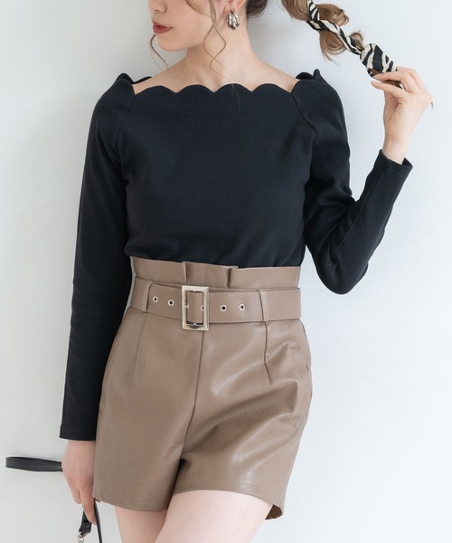 Newlyme（ニューリーミー）の「スカラップネックリブトップス（Tシャツ/カットソー・レディース・ホワイト/ブラック/ベージュ/ボルドー・MEDIUM/LARGE/X-LARGE/XX-LARGE）」の17枚目の写真