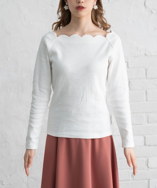 Newlyme（ニューリーミー）の「スカラップネックリブトップス（Tシャツ/カットソー・レディース・ホワイト/ブラック/ベージュ/ボルドー・MEDIUM/LARGE/X-LARGE/XX-LARGE）」の16枚目の写真