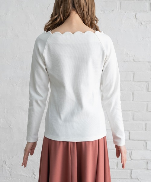 Newlyme（ニューリーミー）の「スカラップネックリブトップス（Tシャツ/カットソー・レディース・ホワイト/ブラック/ベージュ/ボルドー・MEDIUM/LARGE/X-LARGE/XX-LARGE）」の14枚目の写真