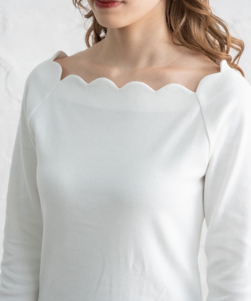 Newlyme（ニューリーミー）の「スカラップネックリブトップス（Tシャツ/カットソー・レディース・ホワイト/ブラック/ベージュ/ボルドー・MEDIUM/LARGE/X-LARGE/XX-LARGE）」の8枚目の写真