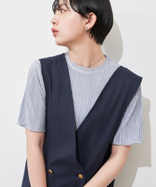 Aunt Marie's（アントマリーズ）の「ミニプリーツハーフスリーブカットソー/AUNT MARIE'S（Tシャツ/カットソー・レディース・ホワイト/ブラック/ネイビー/グレー/ブルー/オレンジ/グリーン・FREE）」の6枚目の写真