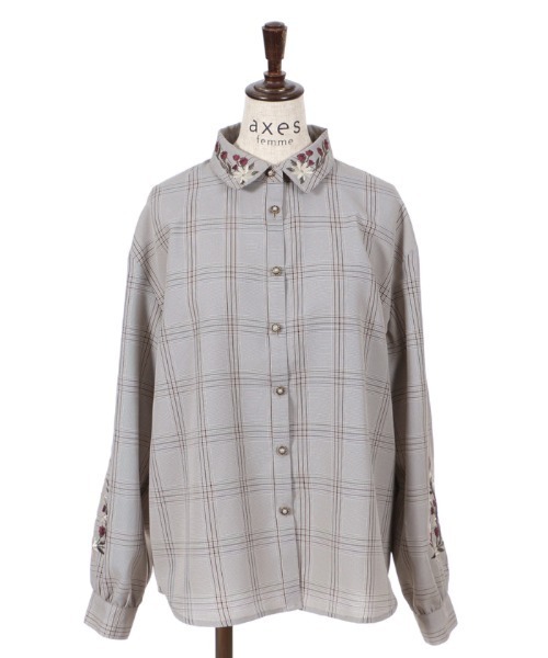 Femme アクシーズファム のファッション Axes Axes トップス 花刺繍チェックブラウス シャツ ブラウス