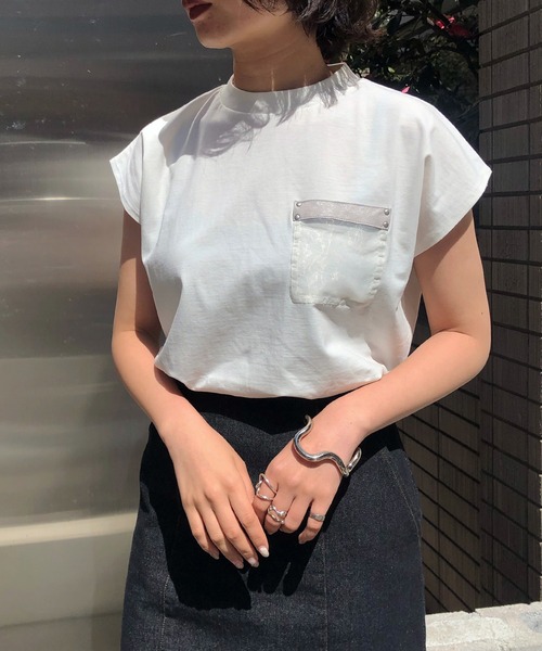 &g'aime（アンジェム）の「【&g'aime】ポケットデザインフレンチスリーブTシャツ（Tシャツ/カットソー・レディース・ホワイト/カーキ/チャコール・FREE）」の8枚目の写真