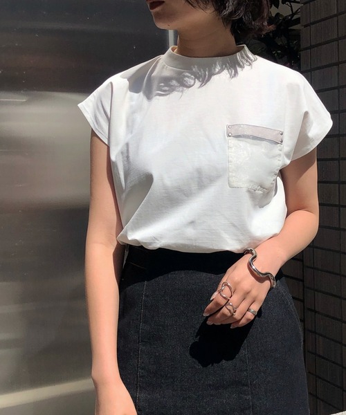 &g'aime（アンジェム）の「【&g'aime】ポケットデザインフレンチスリーブTシャツ（Tシャツ/カットソー・レディース・ホワイト/カーキ/チャコール・FREE）」の14枚目の写真