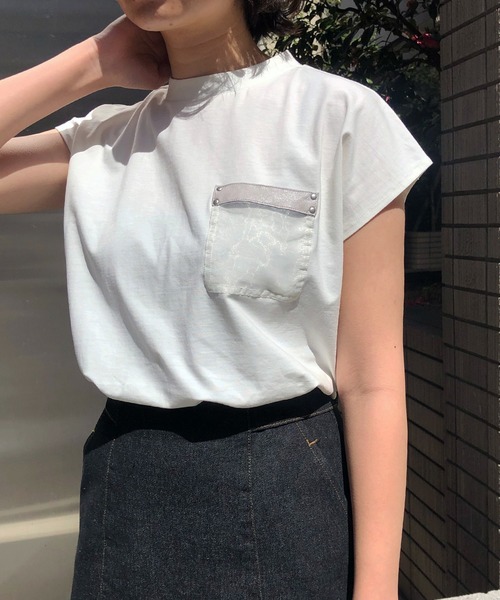 &g'aime（アンジェム）の「【&g'aime】ポケットデザインフレンチスリーブTシャツ（Tシャツ/カットソー・レディース・ホワイト/カーキ/チャコール・FREE）」の11枚目の写真
