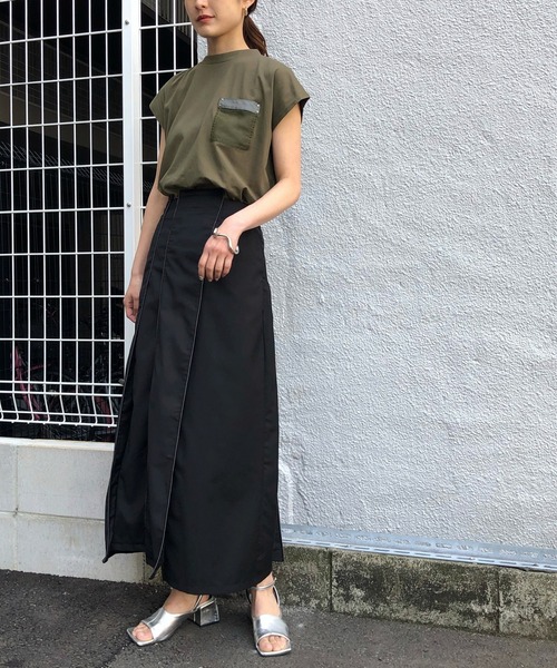 &g'aime（アンジェム）の「【&g'aime】ポケットデザインフレンチスリーブTシャツ（Tシャツ/カットソー・レディース・ホワイト/カーキ/チャコール・FREE）」の12枚目の写真