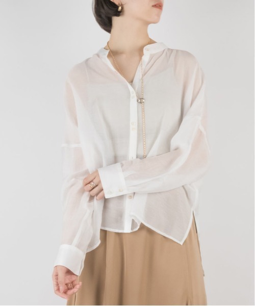 RANDA（ランダ）の「バンドカラーシアーオーバーシャツ（シャツ/ブラウス・レディース・ホワイト/パープル/グリーン・FREE）」の10枚目の写真