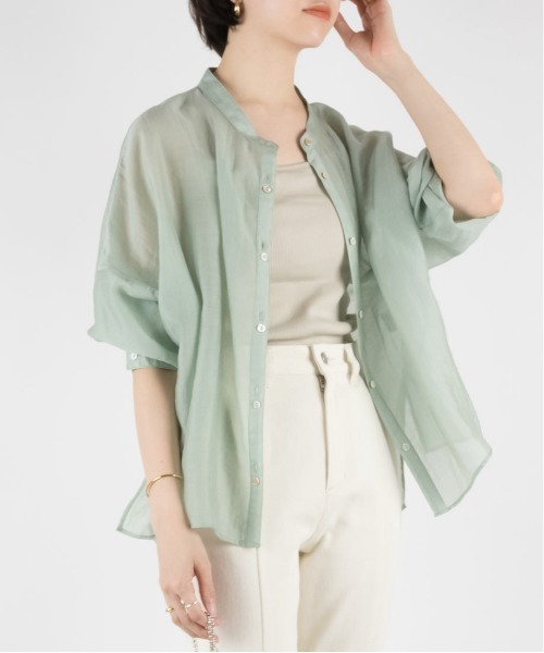 RANDA（ランダ）の「バンドカラーシアーオーバーシャツ（シャツ/ブラウス・レディース・ホワイト/パープル/グリーン・FREE）」の13枚目の写真