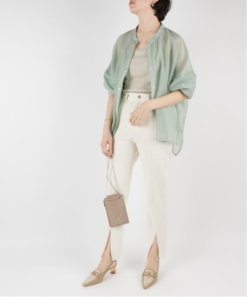 RANDA（ランダ）の「バンドカラーシアーオーバーシャツ（シャツ/ブラウス・レディース・ホワイト/パープル/グリーン・FREE）」の15枚目の写真