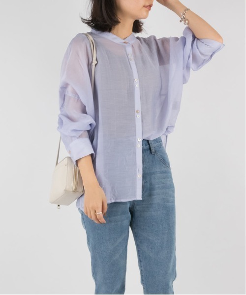 RANDA（ランダ）の「バンドカラーシアーオーバーシャツ（シャツ/ブラウス・レディース・ホワイト/パープル/グリーン・FREE）」の16枚目の写真