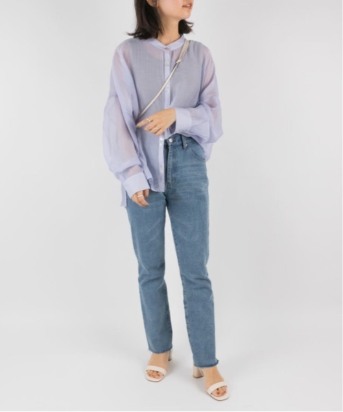 RANDA（ランダ）の「バンドカラーシアーオーバーシャツ（シャツ/ブラウス・レディース・ホワイト/パープル/グリーン・FREE）」の7枚目の写真