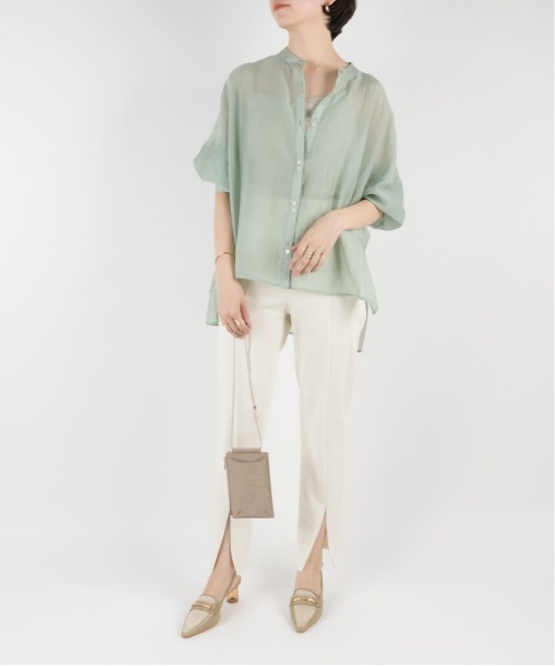 RANDA（ランダ）の「バンドカラーシアーオーバーシャツ（シャツ/ブラウス・レディース・ホワイト/パープル/グリーン・FREE）」の9枚目の写真