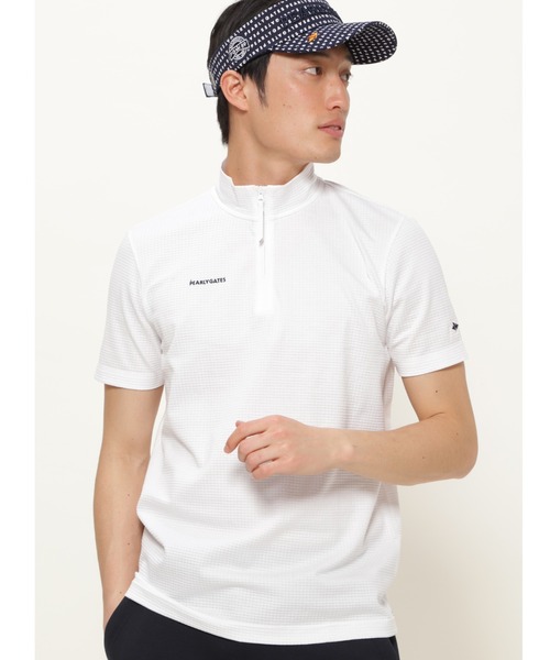 PEARLY GATES(パーリーゲイツ)の「【PEARLY GATES】ベア ジャガード 半袖 ハーフジップアップ プルオーバー(Tシャツ/カットソー)」|ホワイト