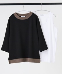 PLUS ONE | 【PLUS ONE】リブ配色レイヤード７分(Tシャツ/カットソー)