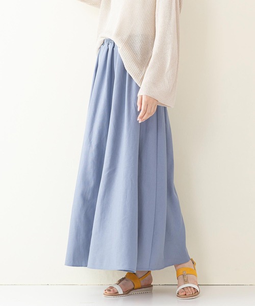 INNOCENT BLUE（イノセントブルー）の「【innocent blue/イノセントブルー】コットンリネンギャザースカート（ロングスカート）（スカート・レディース・ベージュ/パープル/ブラック/ブルー/ライトブラウン/クリーム/ライトグリーン・MEDIUM）」の6枚目の写真