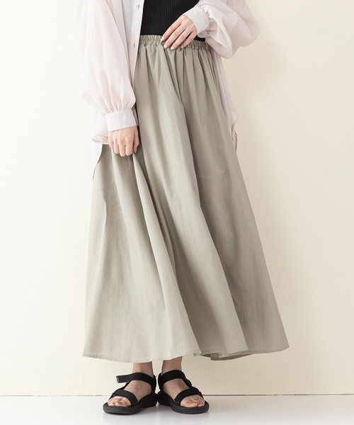 INNOCENT BLUE（イノセントブルー）の「【innocent blue/イノセントブルー】コットンリネンギャザースカート（ロングスカート）（スカート・レディース・ベージュ/パープル/ブラック/ブルー/ライトブラウン/クリーム/ライトグリーン・MEDIUM）」の5枚目の写真