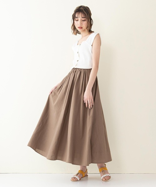 INNOCENT BLUE（イノセントブルー）の「【innocent blue/イノセントブルー】コットンリネンギャザースカート（ロングスカート）（スカート・レディース・ベージュ/パープル/ブラック/ブルー/ライトブラウン/クリーム/ライトグリーン・MEDIUM）」の13枚目の写真