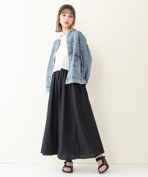 INNOCENT BLUE（イノセントブルー）の「【innocent blue/イノセントブルー】コットンリネンギャザースカート（ロングスカート）（スカート・レディース・ベージュ/パープル/ブラック/ブルー/ライトブラウン/クリーム/ライトグリーン・MEDIUM）」の8枚目の写真