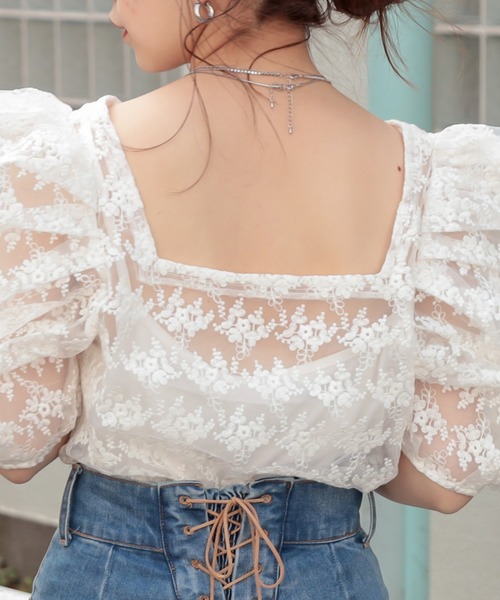 Chico(チコ)の「5分袖キャミ付きオーガンジーボリュームブラウス(シャツ/ブラウス・レディース・ライトグレー/ホワイト/ブラック/ライトベージュ・FREE)」の5枚目の写真