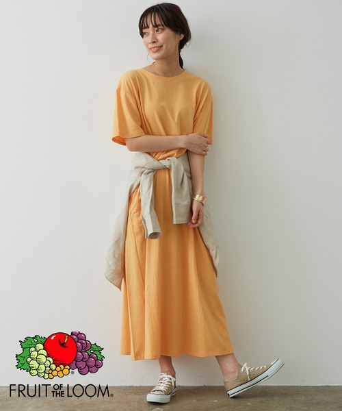 FRUIT OF THE LOOM(フルーツオブザルーム)の「【FRUIT OF THE LOOM for SALON】Tシャツワンピース(ワンピース・レディース・カーキ/ラベンダー/オレンジ/ベージュ・FREE)」の4枚目の写真