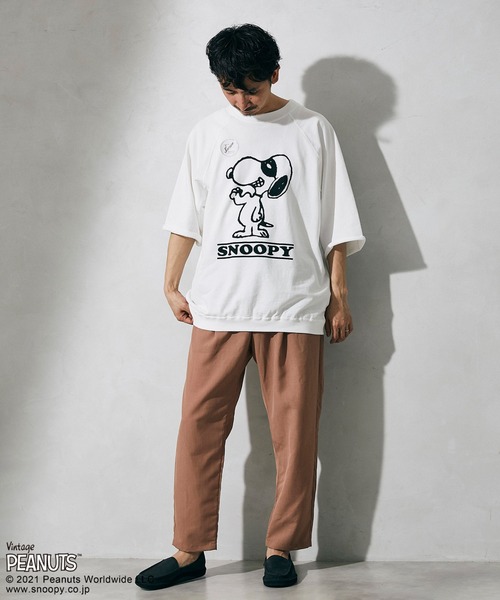 PEANUTS（ピーナッツ）の「【PEANUTS×SPORTS WEAR by relume】カットオフスウェット（Tシャツ/カットソー・メンズ・ホワイト/ブラック/ベージュ/サックスブルー・MEDIUM/LARGE/X-LARGE）」の22枚目の写真