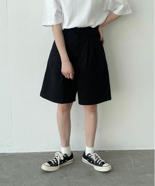 パンツ laubeblanc Front pin tuck Half pants Front pin tuck Half pants – L'AUBE BLANC