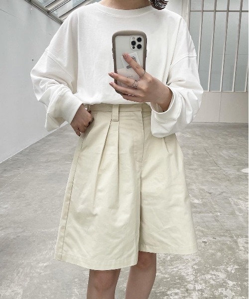 flaner(フラネ)の「Loose tack half pants / ルーズタックハーフパンツ(その他パンツ・レディース・ブラック/ベージュ/オフホワイト・SMALL/MEDIUM/LARGE/X-LARGE)」の14枚目の写真