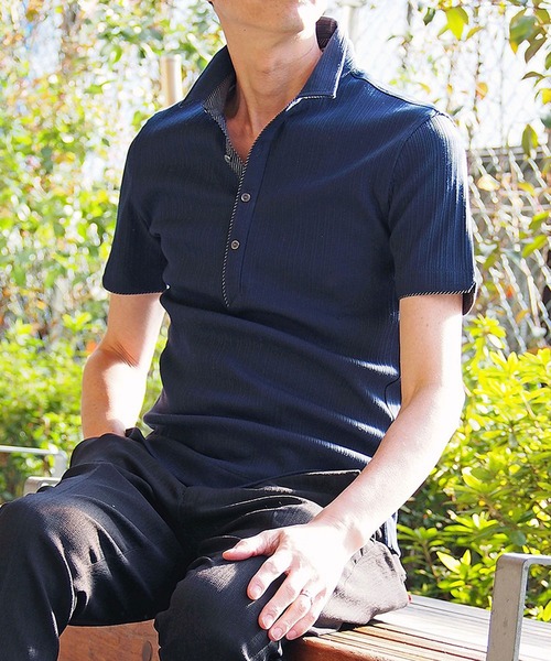 HIDEAWAYS NICOLE（ハイダウェイニコル）の「シルケットランダムテレコポロシャツ（ポロシャツ・メンズ・ブラック/サックスブルー/その他1/ホワイト/ネイビー/ピンク・MEDIUM/X-LARGE/XX-LARGE/LARGE）」の4枚目の写真