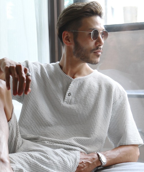 新品 タグ付き 睡眠科学 パジャマ セットアップ ルームウェア シアサッカー セール】シアサッカーヘンリーネックルームウエア [セットアップ