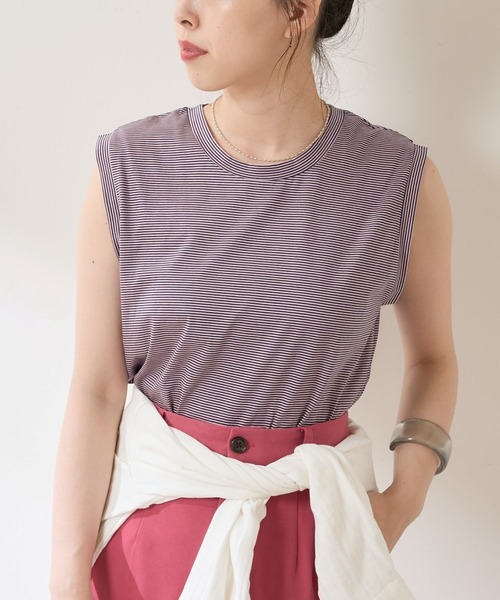 SHENERY(シーナリー)の「ボーダーノースリーブカットソー(Tシャツ/カットソー・レディース・ブラック/ピンク/ブルー/グリーン・FREE)」の1枚目の写真