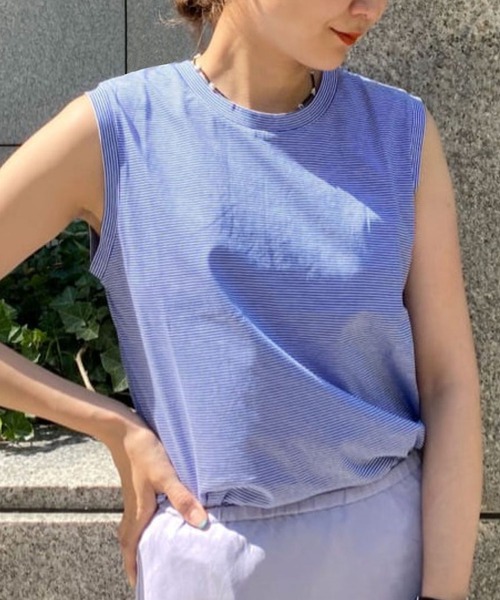 SHENERY(シーナリー)の「ボーダーノースリーブカットソー(Tシャツ/カットソー・レディース・ブラック/ピンク/ブルー/グリーン・FREE)」の4枚目の写真