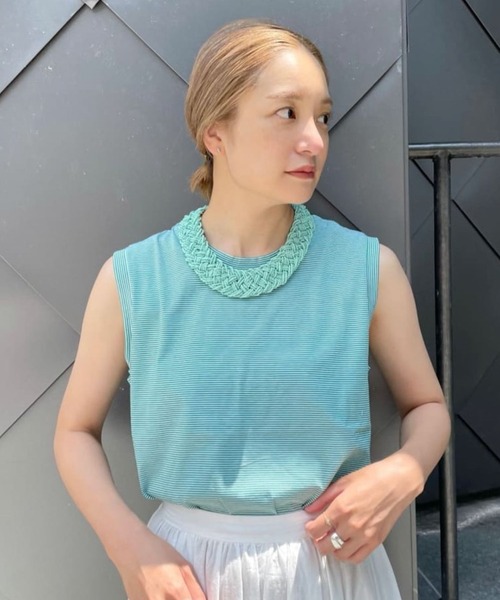 SHENERY(シーナリー)の「ボーダーノースリーブカットソー(Tシャツ/カットソー・レディース・ブラック/ピンク/ブルー/グリーン・FREE)」の3枚目の写真